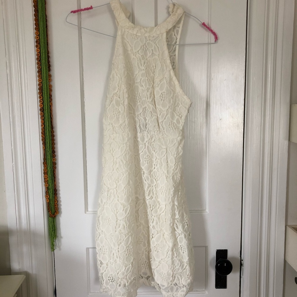 White Lace Halter Mini Dress